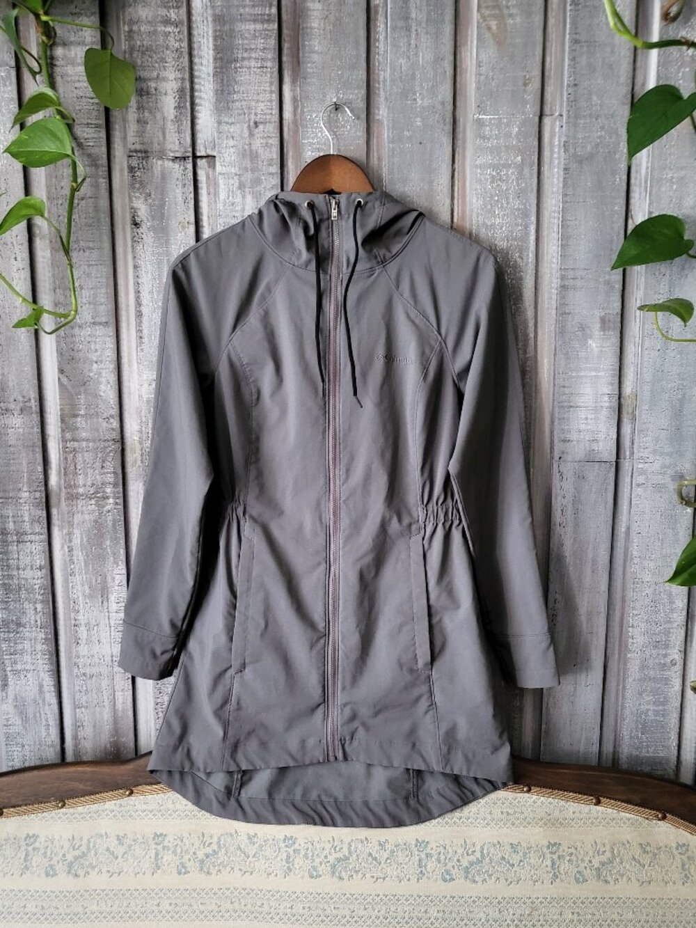 Columbia Charcoal Grey Long Softshell Hooded Trench Jacket XS